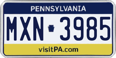PA license plate MXN3985