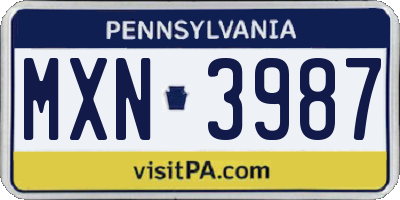 PA license plate MXN3987