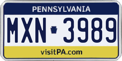PA license plate MXN3989