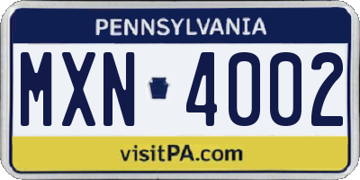 PA license plate MXN4002
