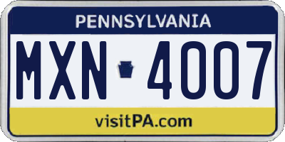 PA license plate MXN4007
