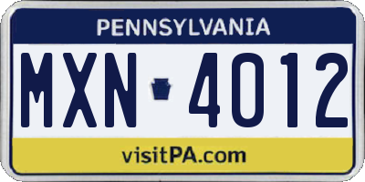 PA license plate MXN4012