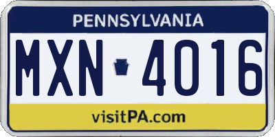 PA license plate MXN4016
