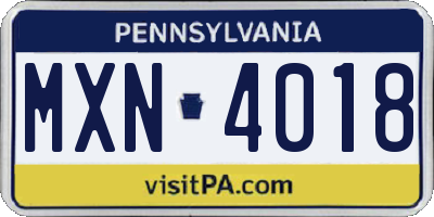 PA license plate MXN4018