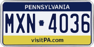 PA license plate MXN4036