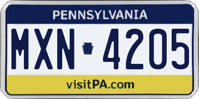 PA license plate MXN4205