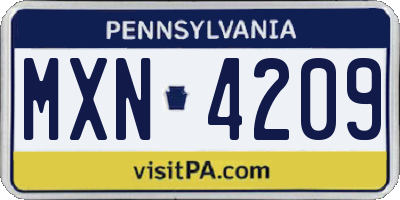 PA license plate MXN4209