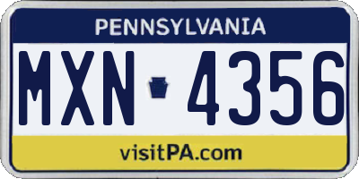 PA license plate MXN4356