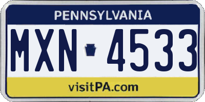 PA license plate MXN4533