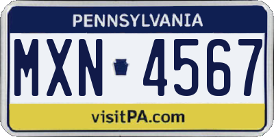 PA license plate MXN4567