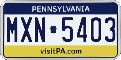 PA license plate MXN5403