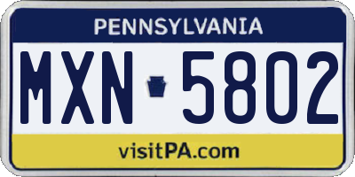 PA license plate MXN5802
