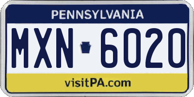 PA license plate MXN6020