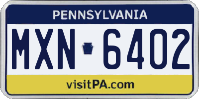 PA license plate MXN6402