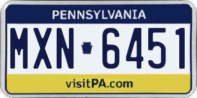PA license plate MXN6451