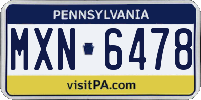 PA license plate MXN6478
