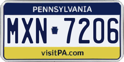 PA license plate MXN7206