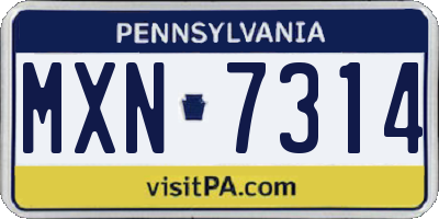 PA license plate MXN7314