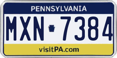 PA license plate MXN7384