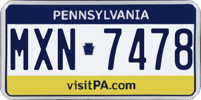 PA license plate MXN7478