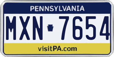 PA license plate MXN7654