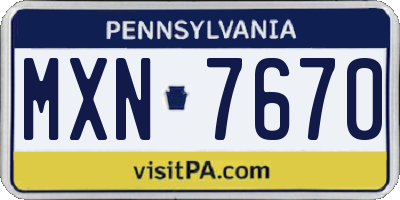PA license plate MXN7670
