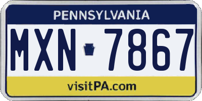PA license plate MXN7867