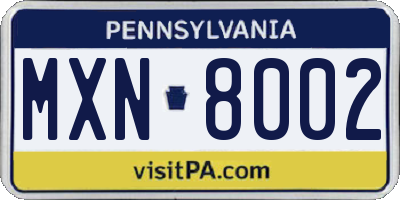 PA license plate MXN8002