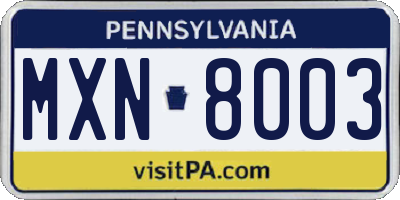 PA license plate MXN8003