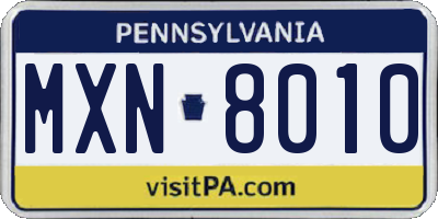PA license plate MXN8010