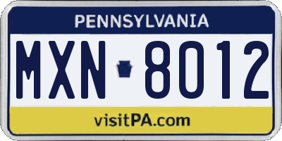PA license plate MXN8012
