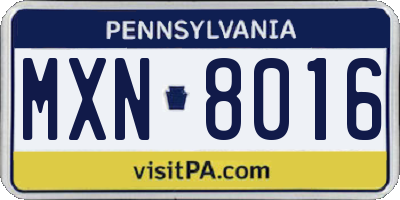 PA license plate MXN8016