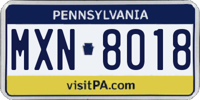 PA license plate MXN8018