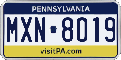 PA license plate MXN8019