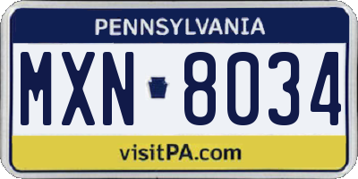 PA license plate MXN8034