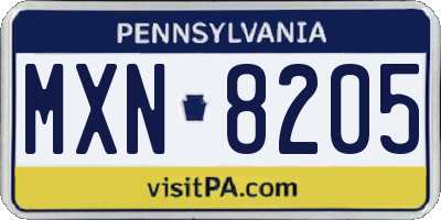 PA license plate MXN8205