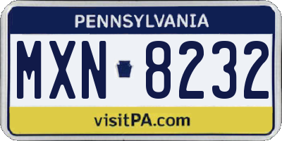 PA license plate MXN8232