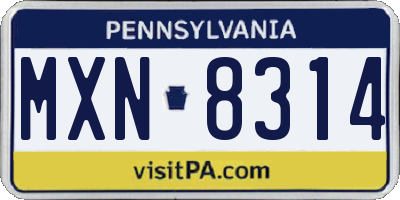 PA license plate MXN8314