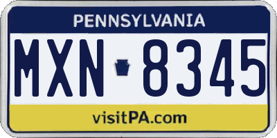 PA license plate MXN8345