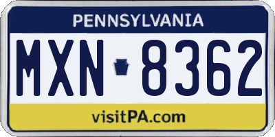 PA license plate MXN8362