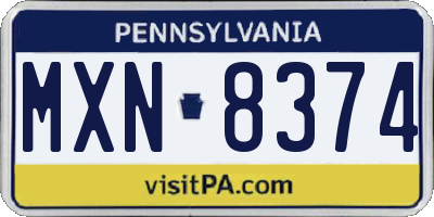 PA license plate MXN8374