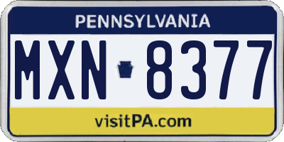 PA license plate MXN8377