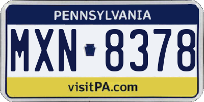 PA license plate MXN8378