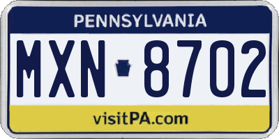PA license plate MXN8702