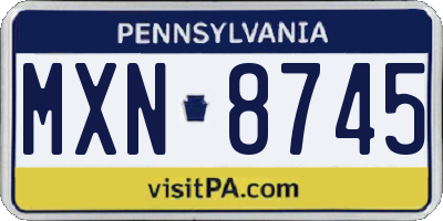 PA license plate MXN8745