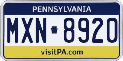 PA license plate MXN8920