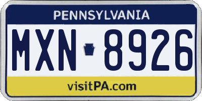 PA license plate MXN8926
