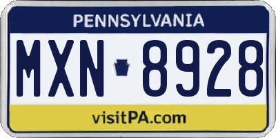 PA license plate MXN8928