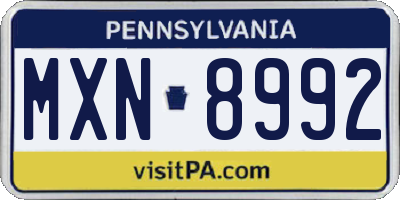 PA license plate MXN8992