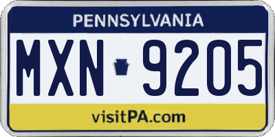 PA license plate MXN9205